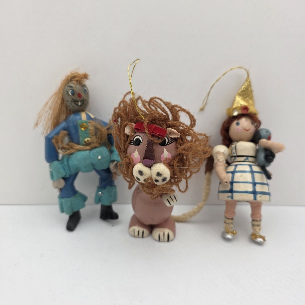 VTG Kurt Adler Wizard Of Oz Christmas Ornaments Dorothy Scarecrow Lion Wood READ